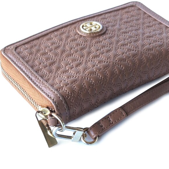 TORY BURCH Wallet Quilted British Tan Leather Phone Purse & Wallet Wris… - Picture 8 of 11